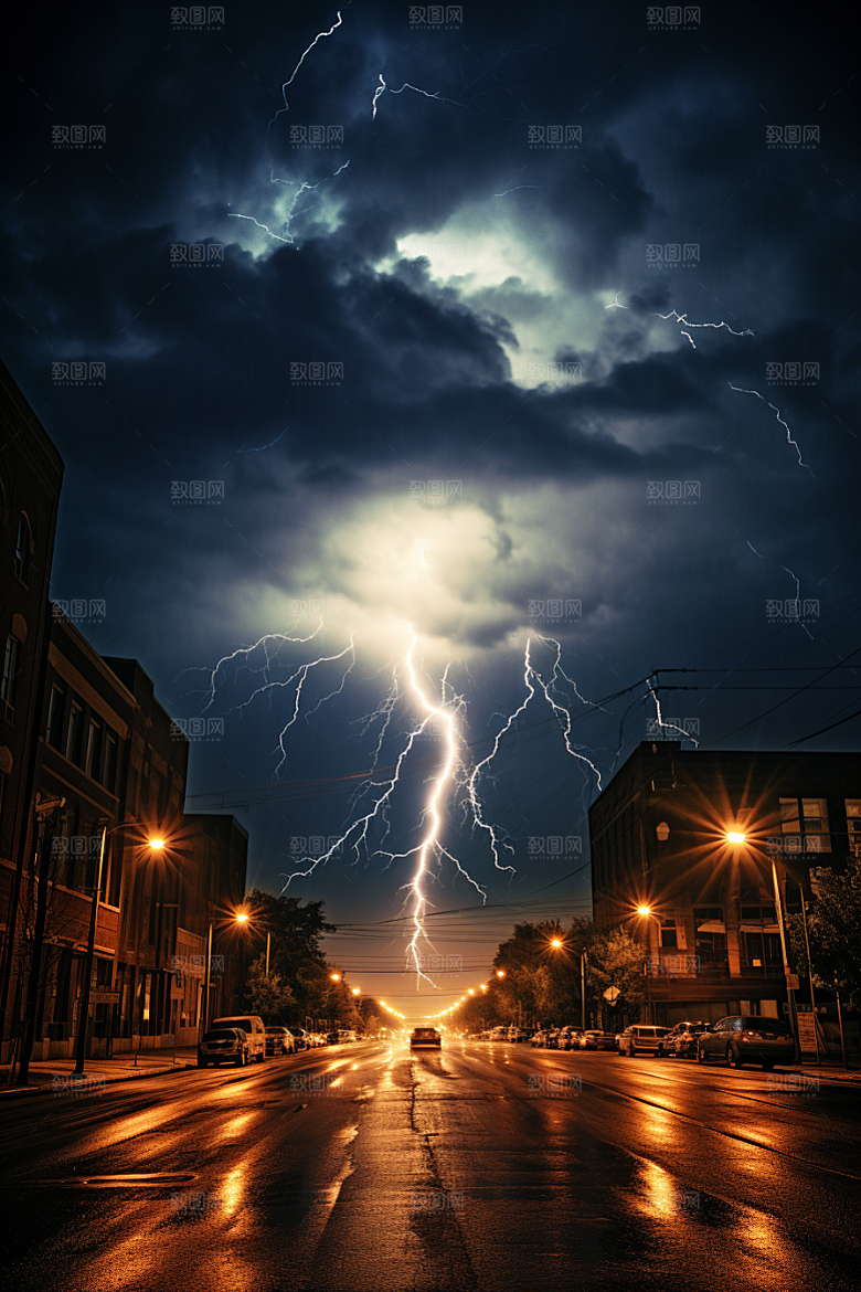 暴雨闪电雷暴高清摄影图