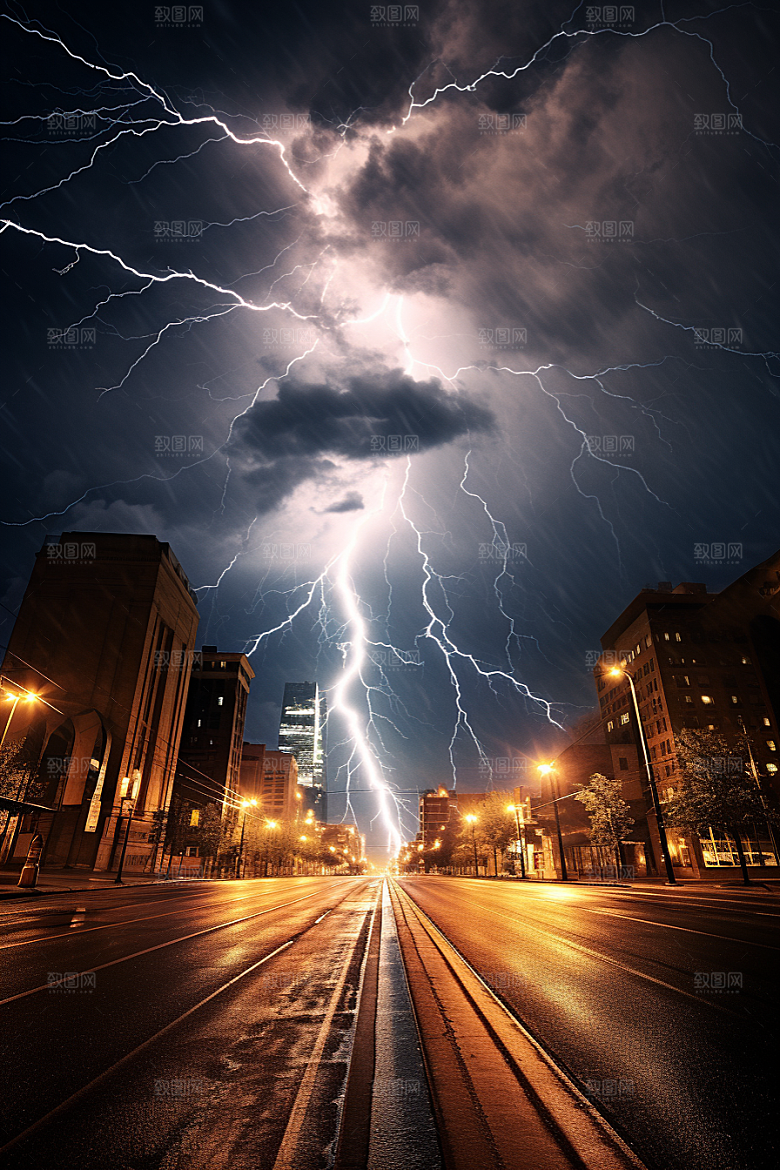 暴雨闪电极端天气自然现象摄影图