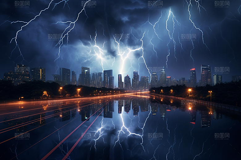 暴雨闪电自然灾害电闪雷鸣摄影图