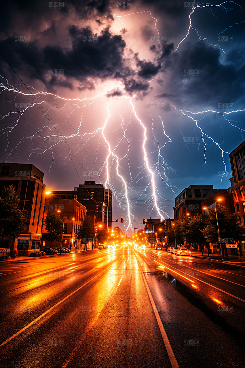 暴雨闪电雷暴高清摄影图