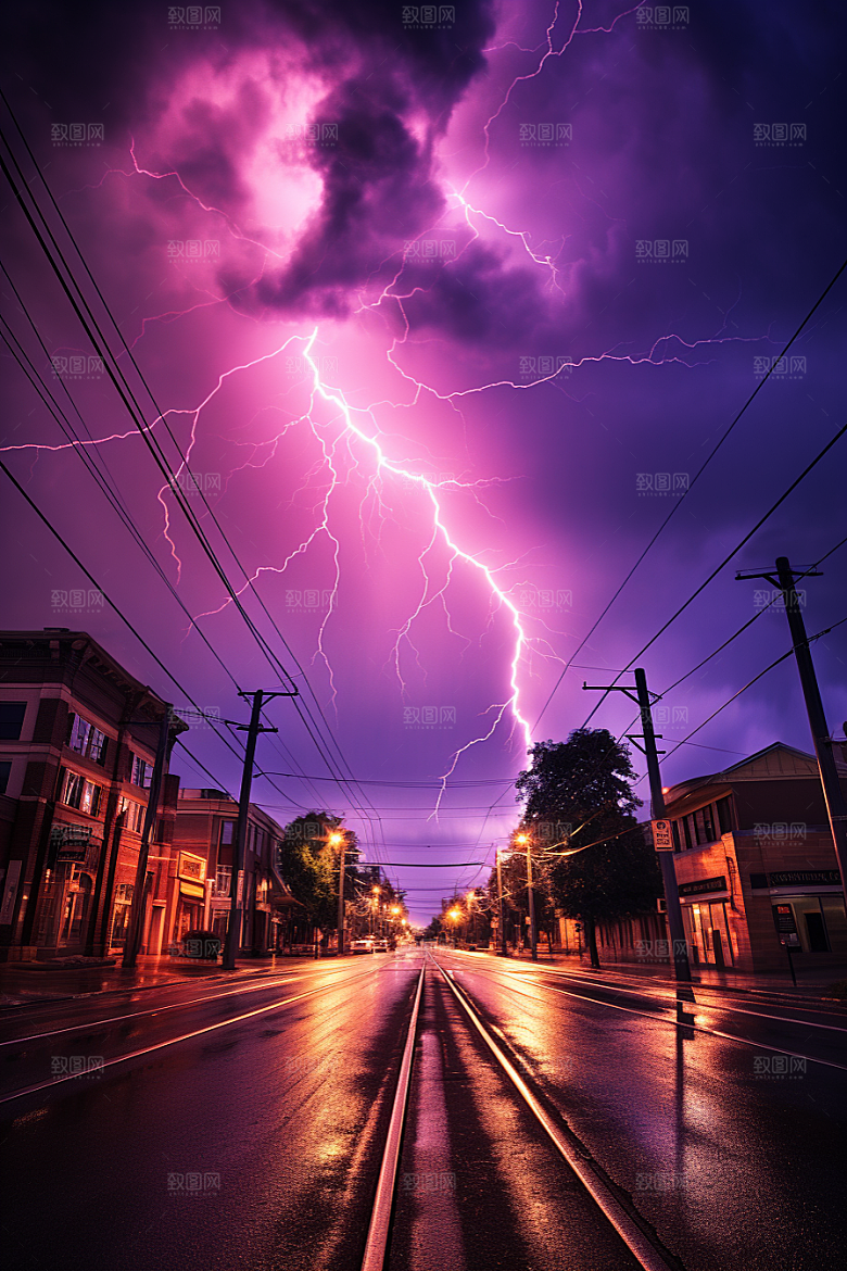 暴雨闪电气象自然灾害摄影图