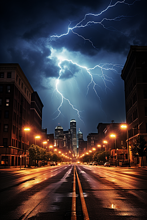 暴雨闪电雷暴自然灾害摄影图