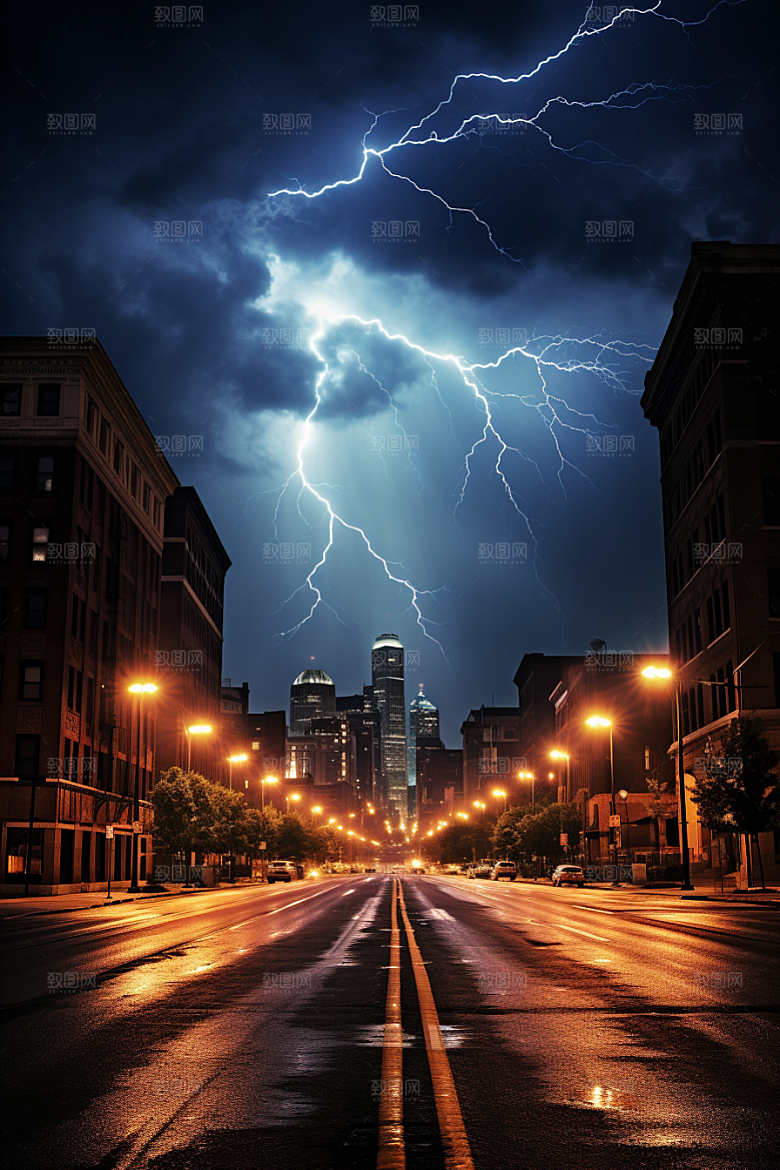 暴雨闪电雷暴自然灾害摄影图