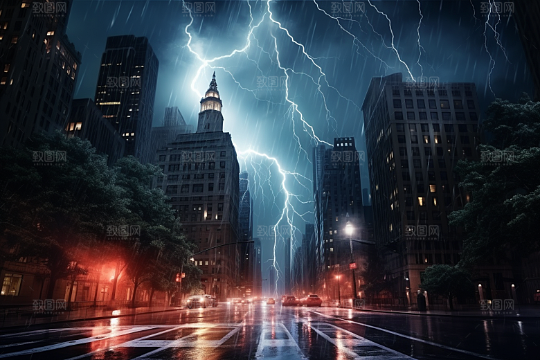 暴雨闪电极端天气雷雨摄影图