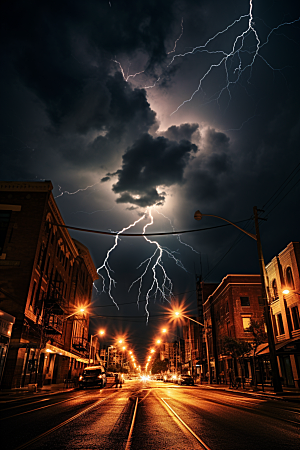 暴雨闪电城市自然现象摄影图