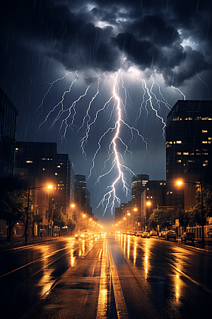 暴雨闪电气象极端天气摄影图