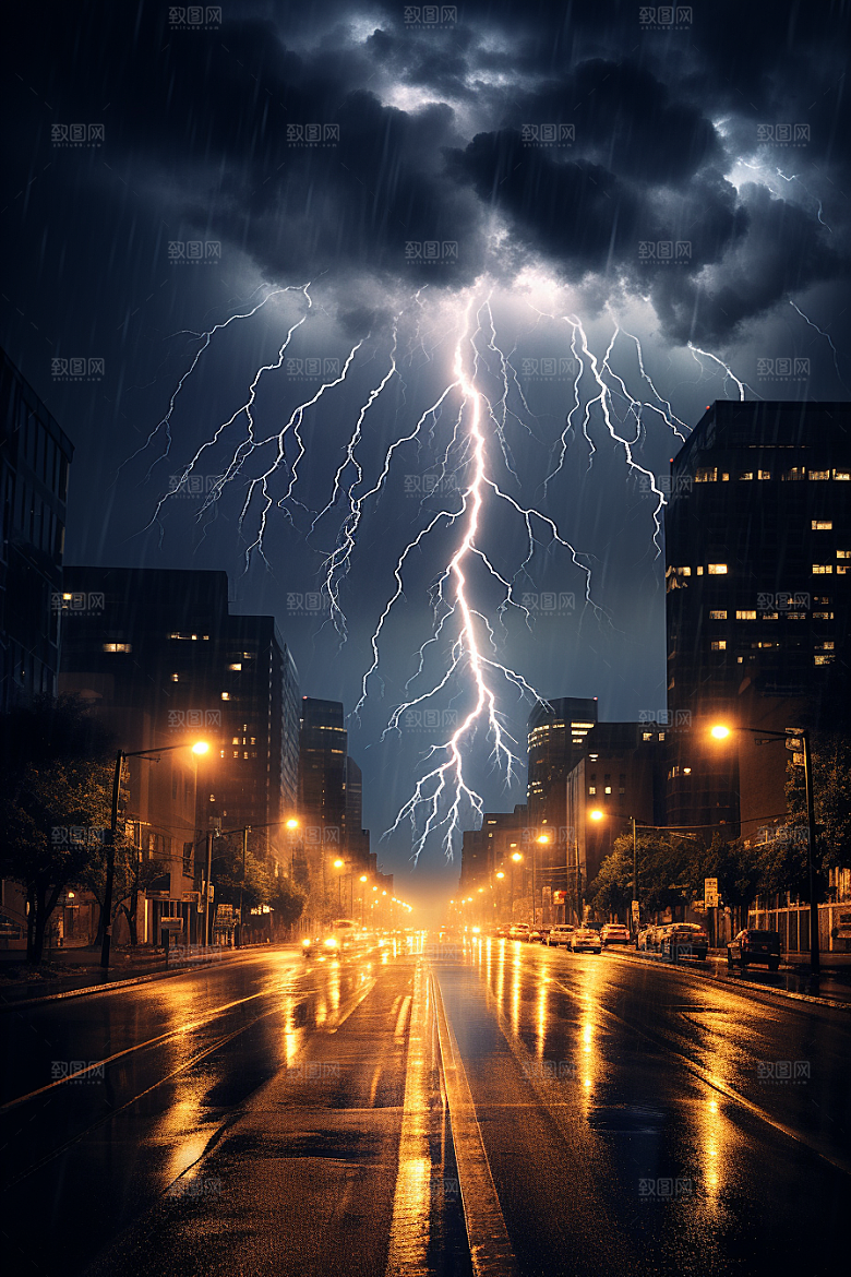 暴雨闪电气象极端天气摄影图