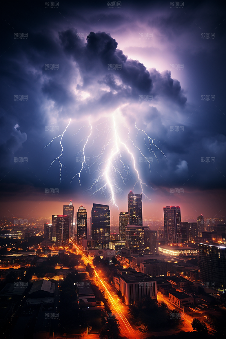 暴雨闪电自然灾害电闪雷鸣摄影图