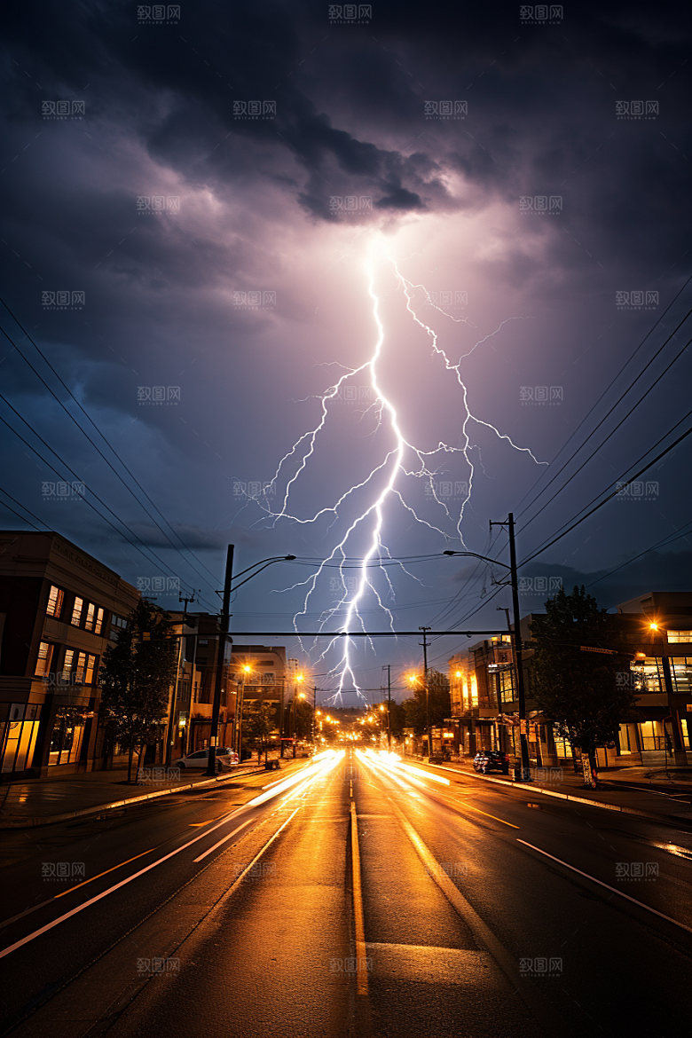 暴雨闪电雷雨自然灾害摄影图