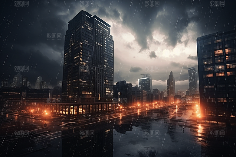 暴雨闪电雷雨自然灾害摄影图