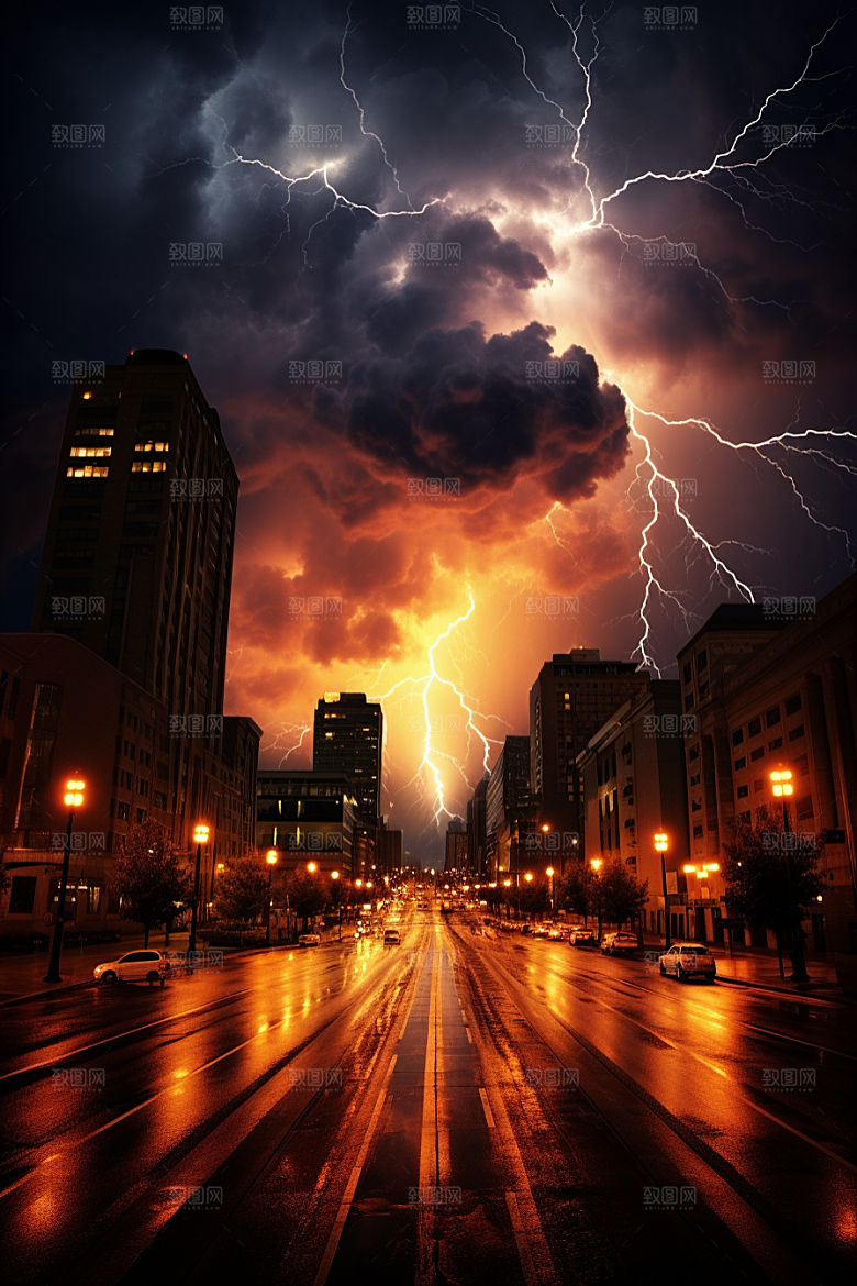 暴雨闪电自然现象雷暴摄影图