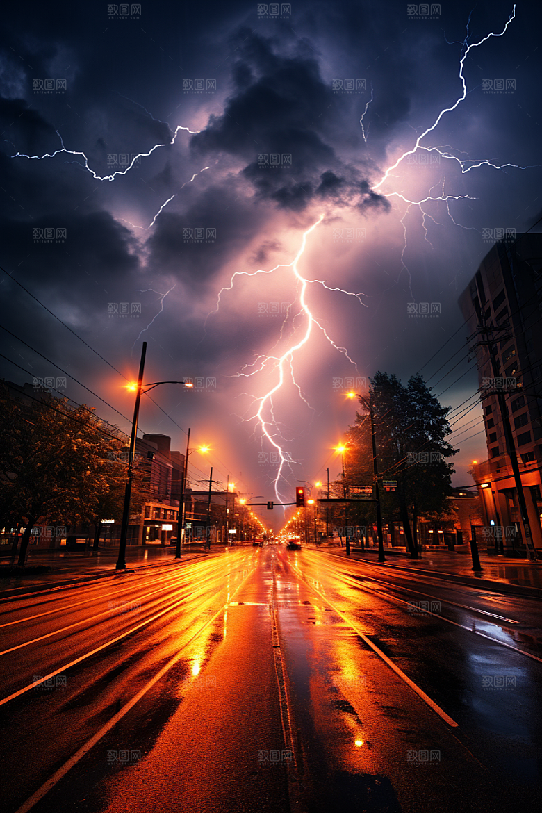 暴雨闪电电闪雷鸣高清摄影图