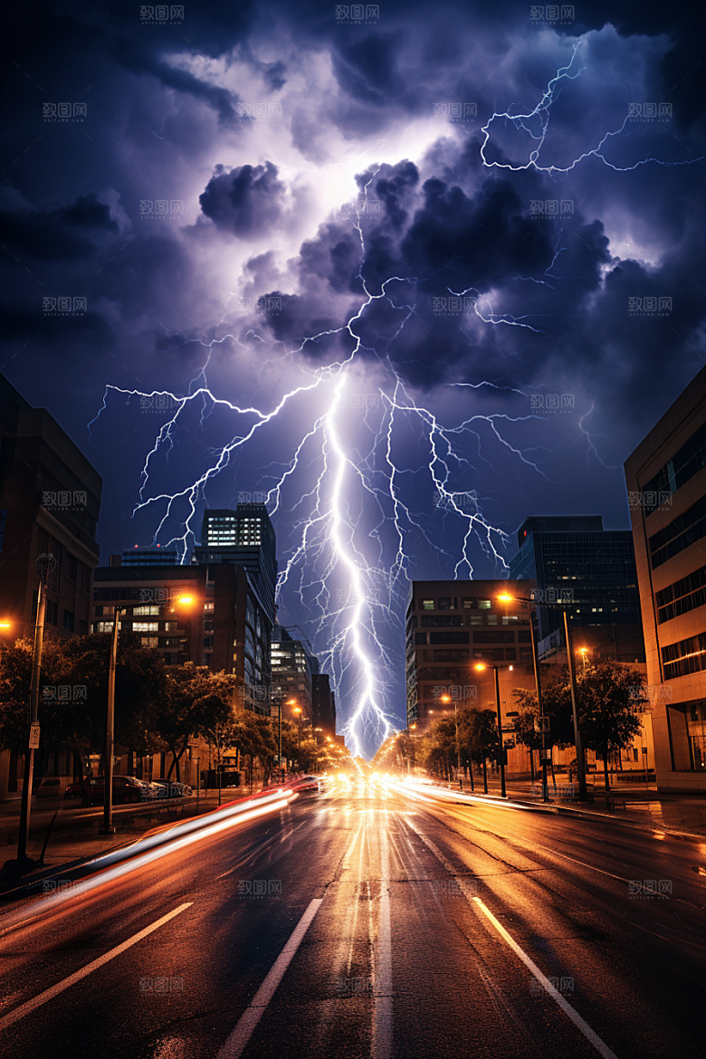暴雨闪电雷雨城市摄影图