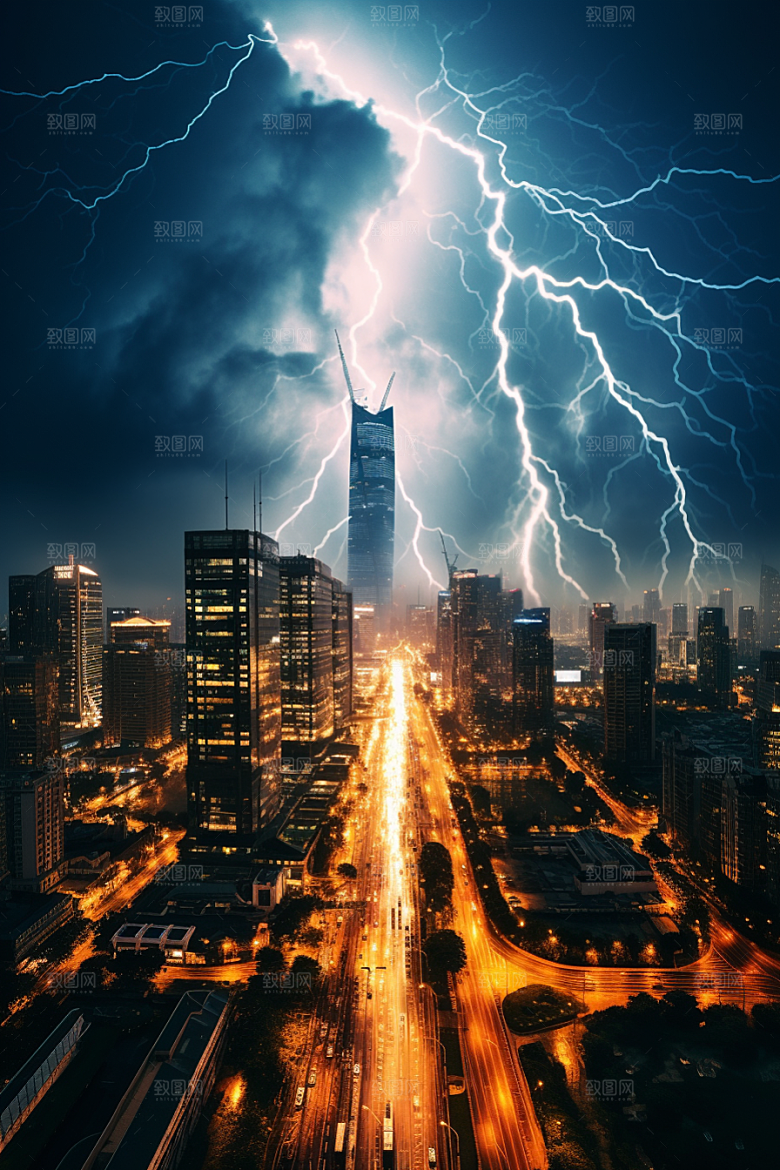 暴雨闪电气象电闪雷鸣摄影图