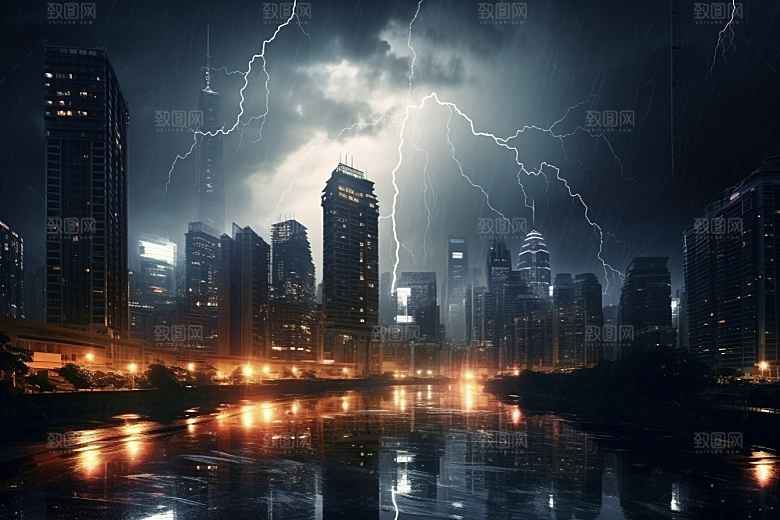 暴雨闪电自然灾害自然现象摄影图
