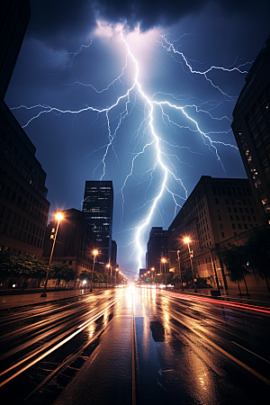 暴雨闪电雷雨极端天气摄影图