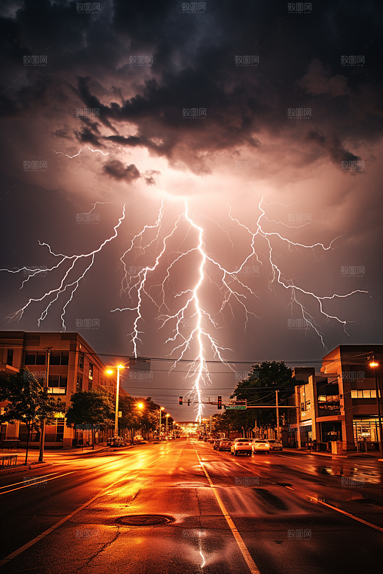 暴雨闪电雷雨自然现象摄影图