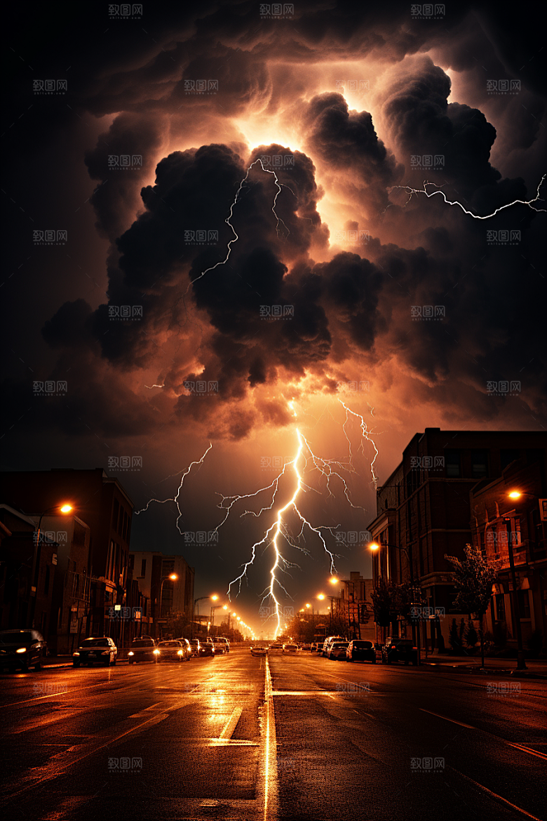 暴雨闪电雷雨自然现象摄影图
