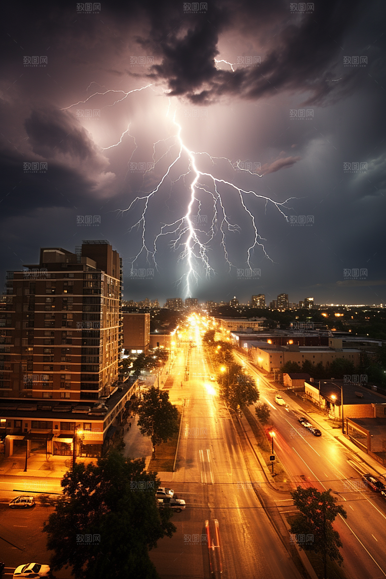 暴雨闪电自然灾害极端天气摄影图