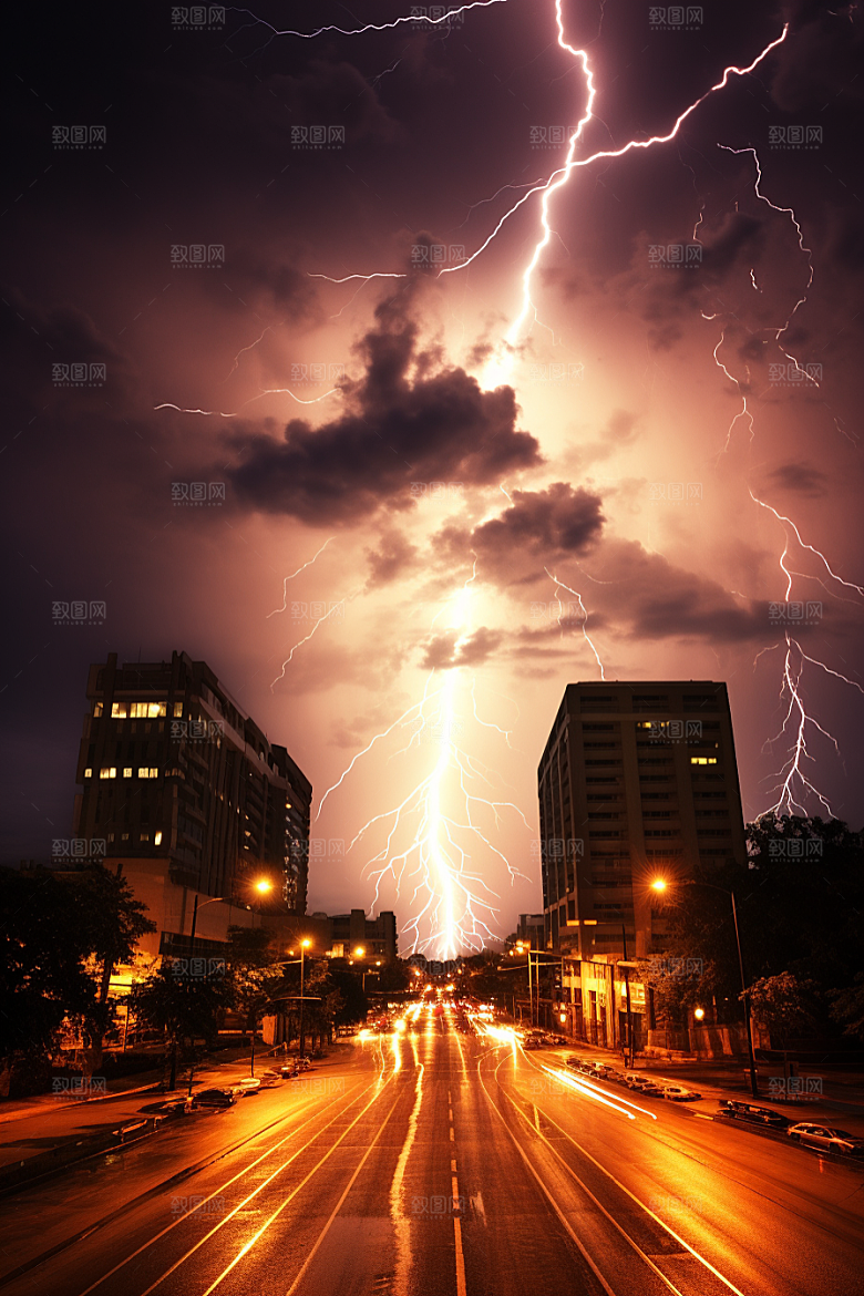 暴雨闪电极端天气自然灾害摄影图