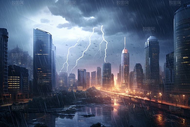 暴雨闪电雷暴电闪雷鸣摄影图