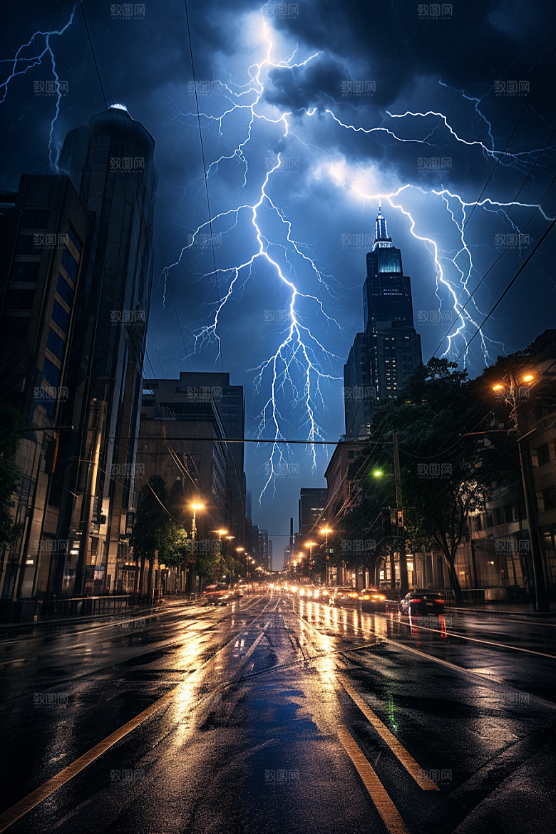 暴雨闪电雷雨气象摄影图