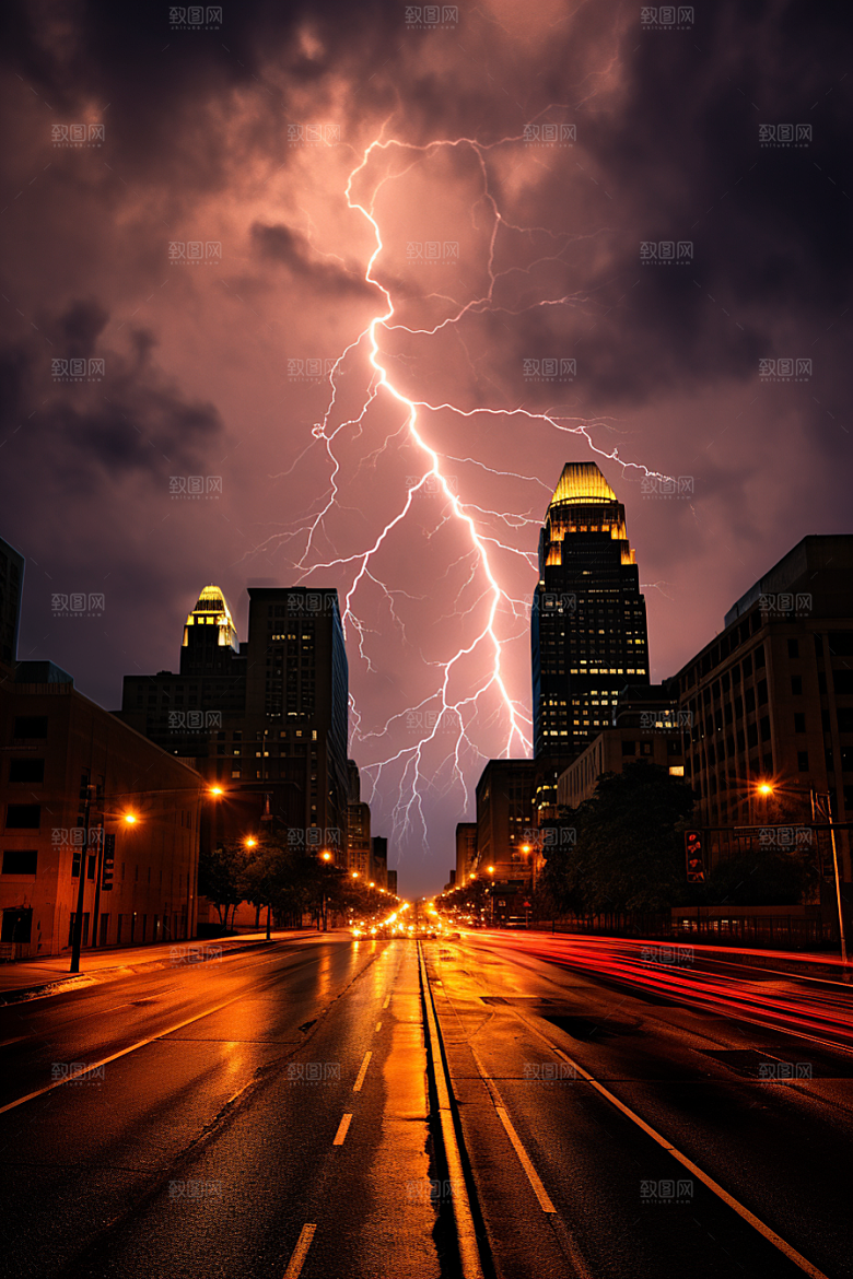 暴雨闪电气象自然灾害摄影图