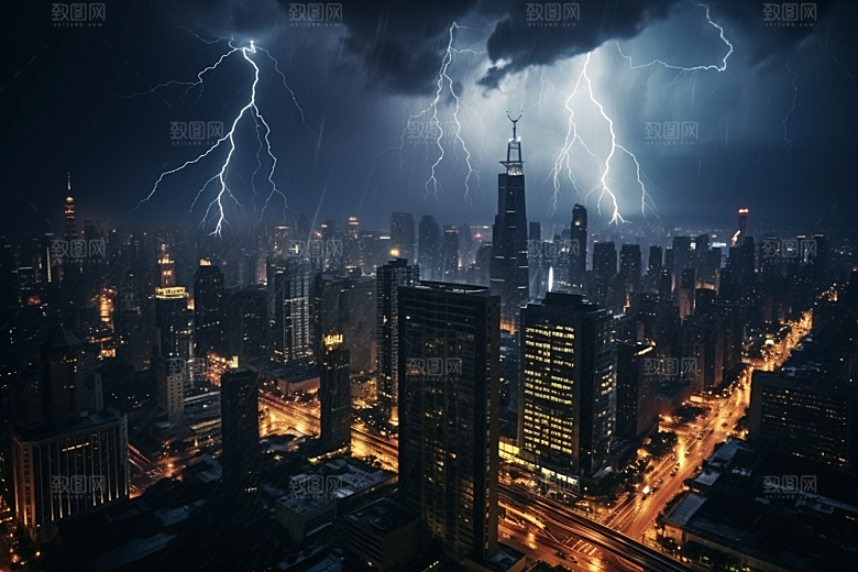 暴雨闪电雷暴电闪雷鸣摄影图