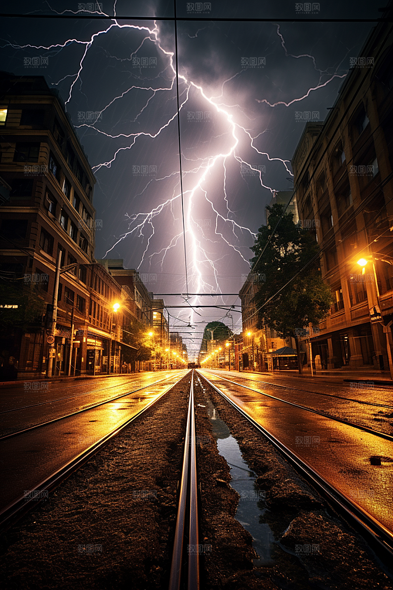 暴雨闪电自然现象雷雨摄影图
