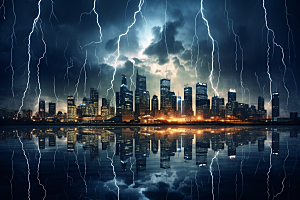 暴雨闪电极端天气恶劣天气摄影图