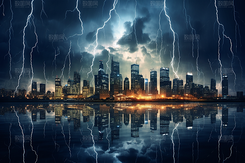 暴雨闪电极端天气恶劣天气摄影图