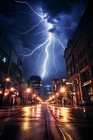 暴雨闪电城市自然灾害摄影图