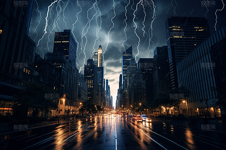 暴雨闪电自然灾害雷暴摄影图