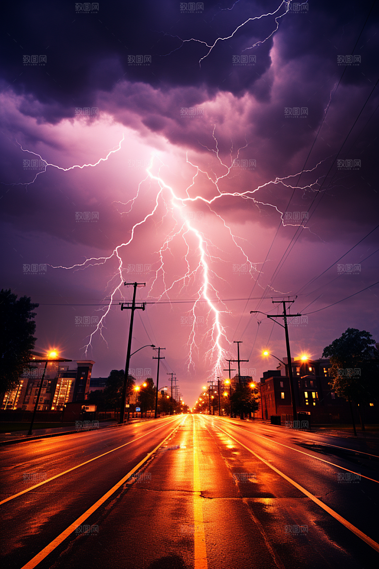 暴雨闪电自然现象气象摄影图