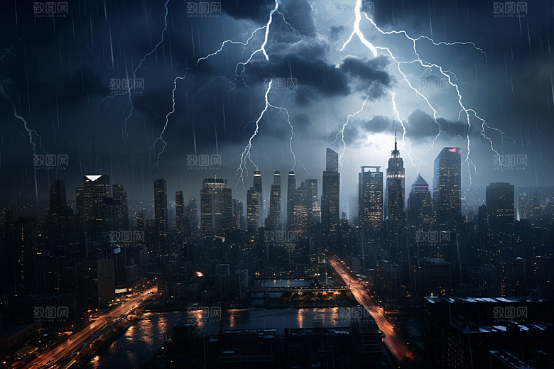 暴雨闪电雷暴自然灾害摄影图