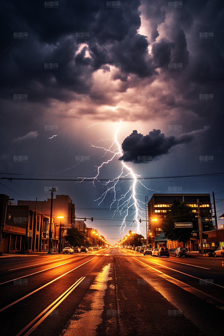 暴雨闪电气象自然灾害摄影图