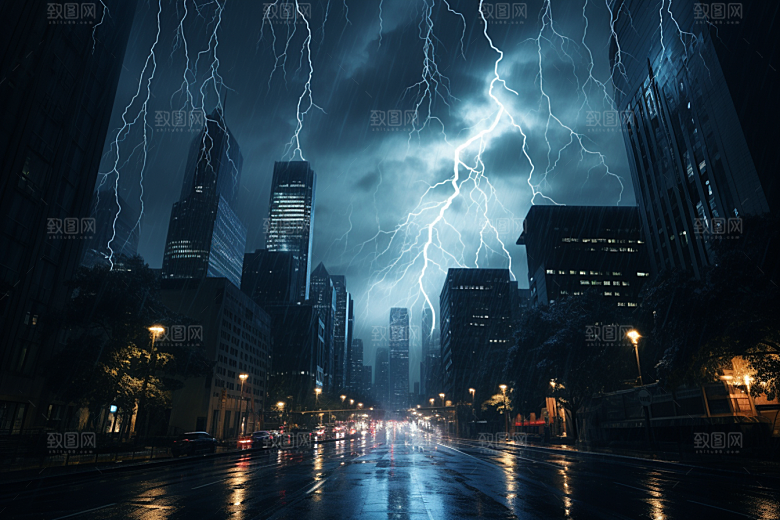 暴雨闪电极端天气雷雨摄影图