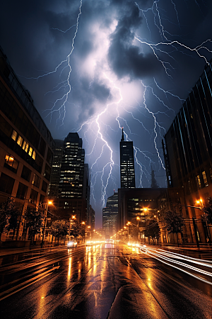 暴雨闪电雷暴恶劣天气摄影图