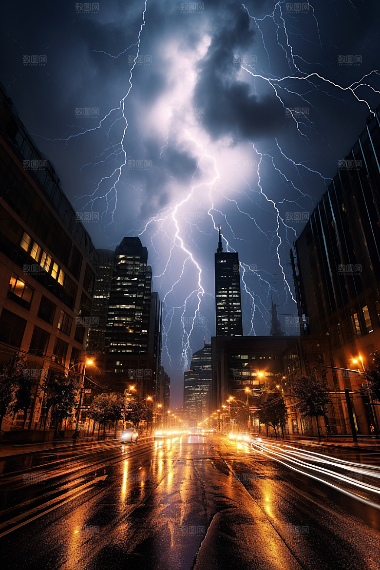 暴雨闪电雷暴恶劣天气摄影图
