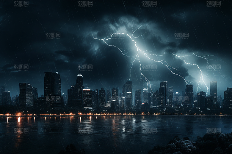 暴雨闪电电闪雷鸣自然现象摄影图