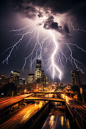 暴雨闪电雷暴极端天气摄影图