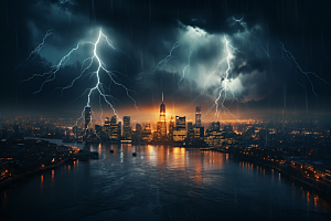 暴雨闪电雷暴自然现象摄影图