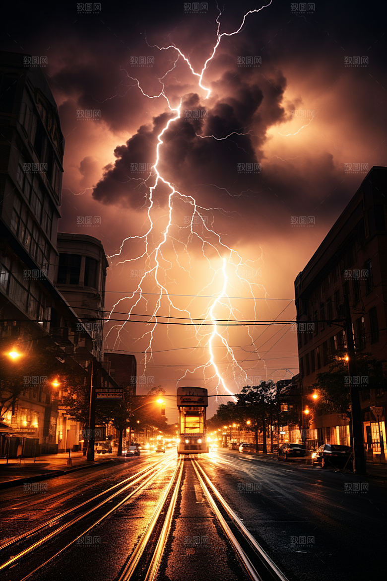 暴雨闪电自然灾害气象摄影图