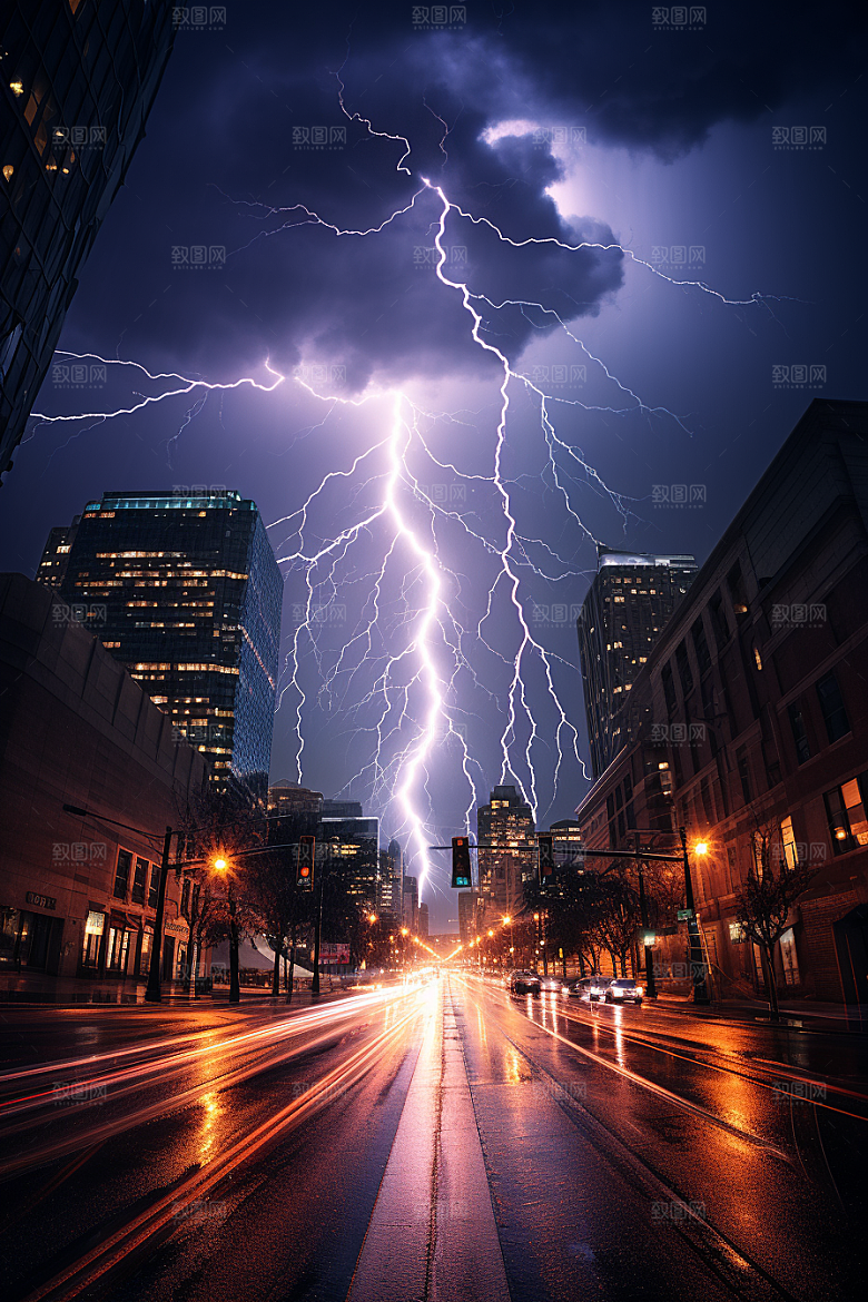 暴雨闪电恶劣天气电闪雷鸣摄影图