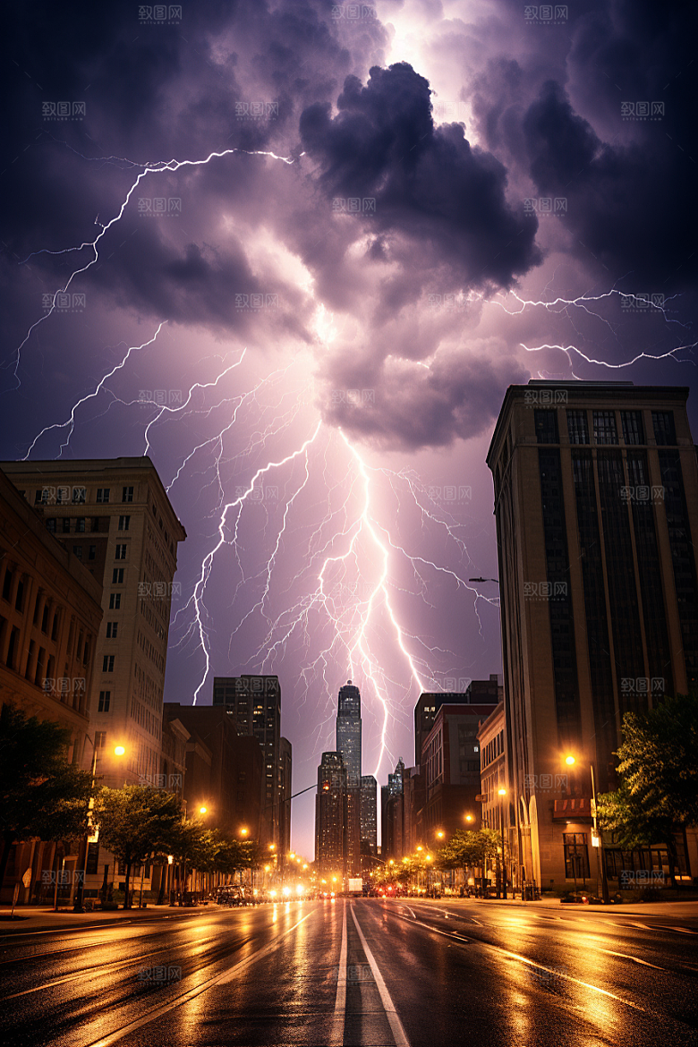 暴雨闪电极端天气自然灾害摄影图