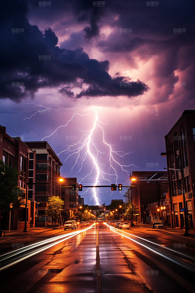 暴雨闪电自然现象雷暴摄影图