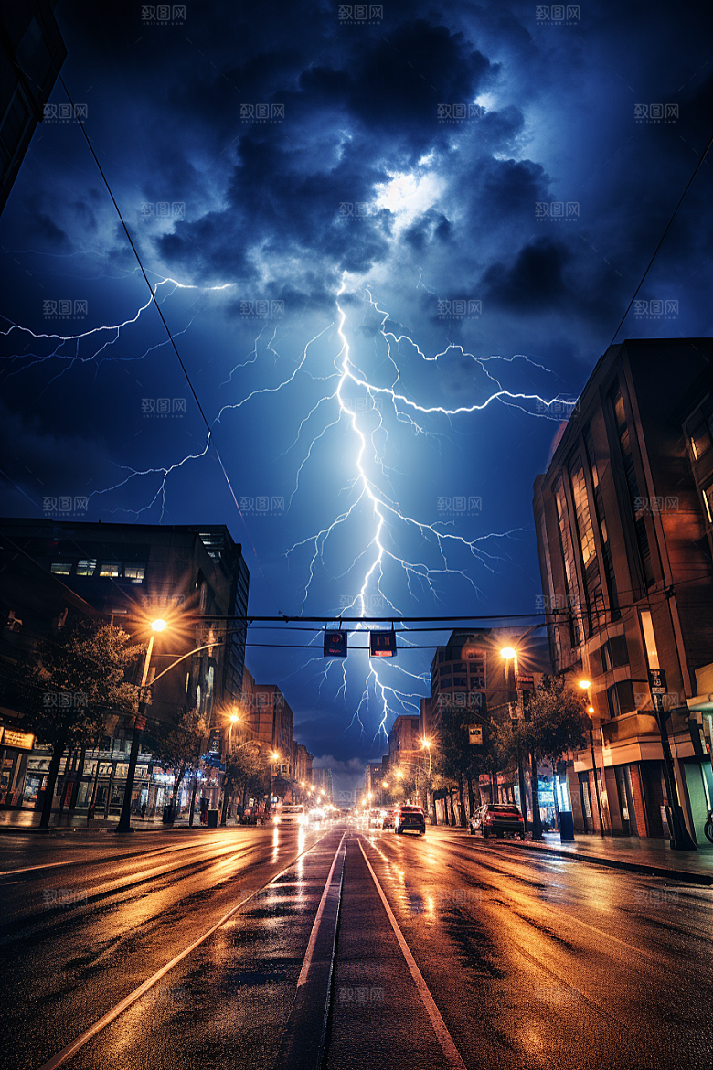暴雨闪电自然现象雷雨摄影图