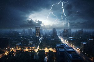 暴雨闪电自然灾害极端天气摄影图