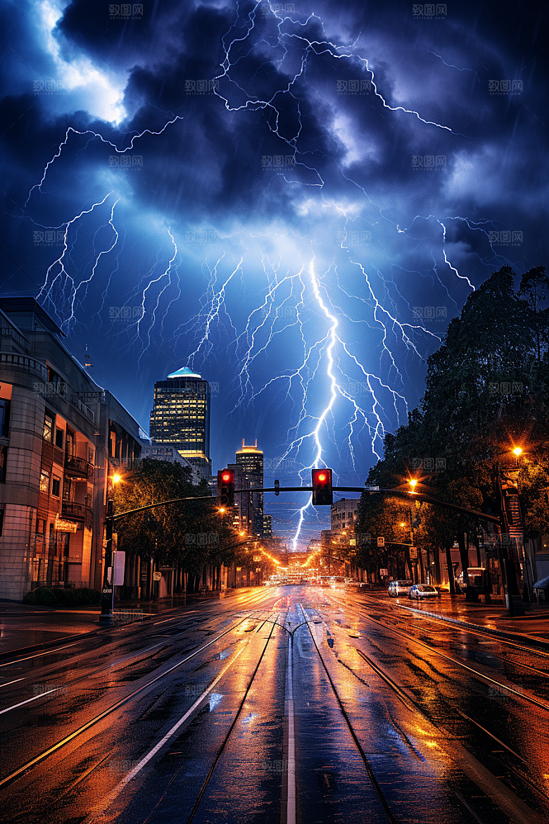 暴雨闪电自然现象气象摄影图