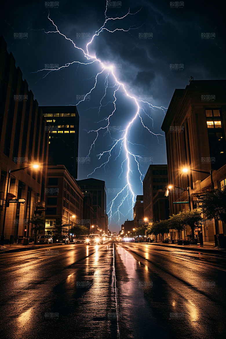 暴雨闪电自然灾害极端天气摄影图